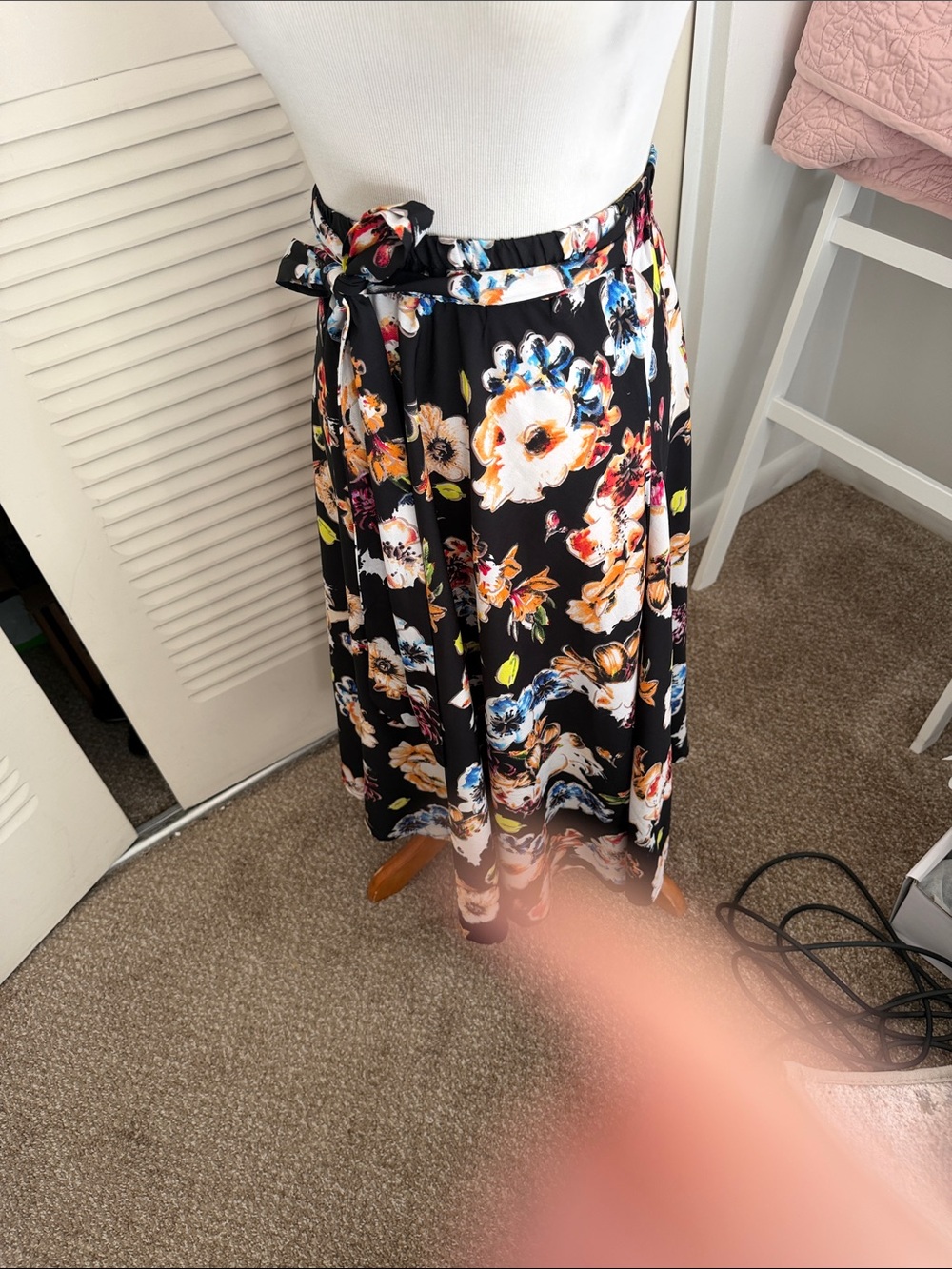 Cupid Black Floral Tie-Waist Midi Skirt - Picture 2 of 2